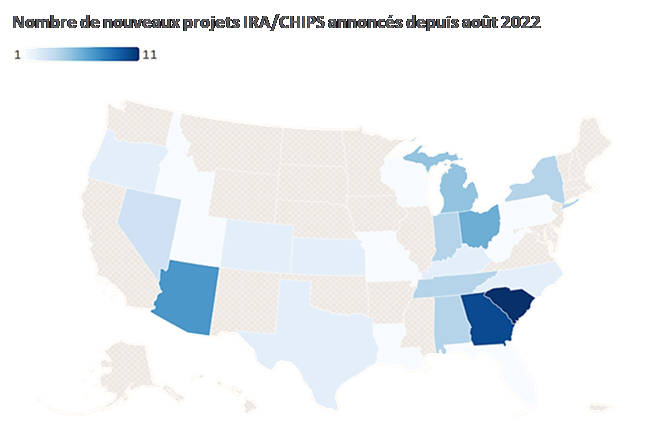 Nombre de nouveaux projets IRA/CHIPS annoncés depuis août 2022